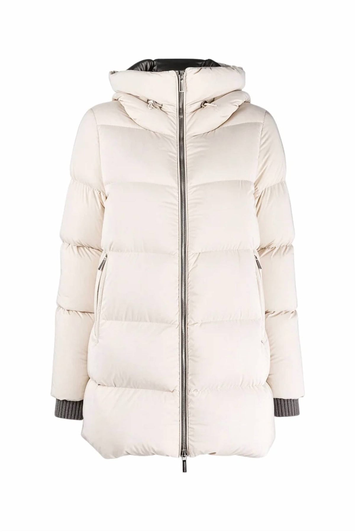 Hooded Down Coat In Stone