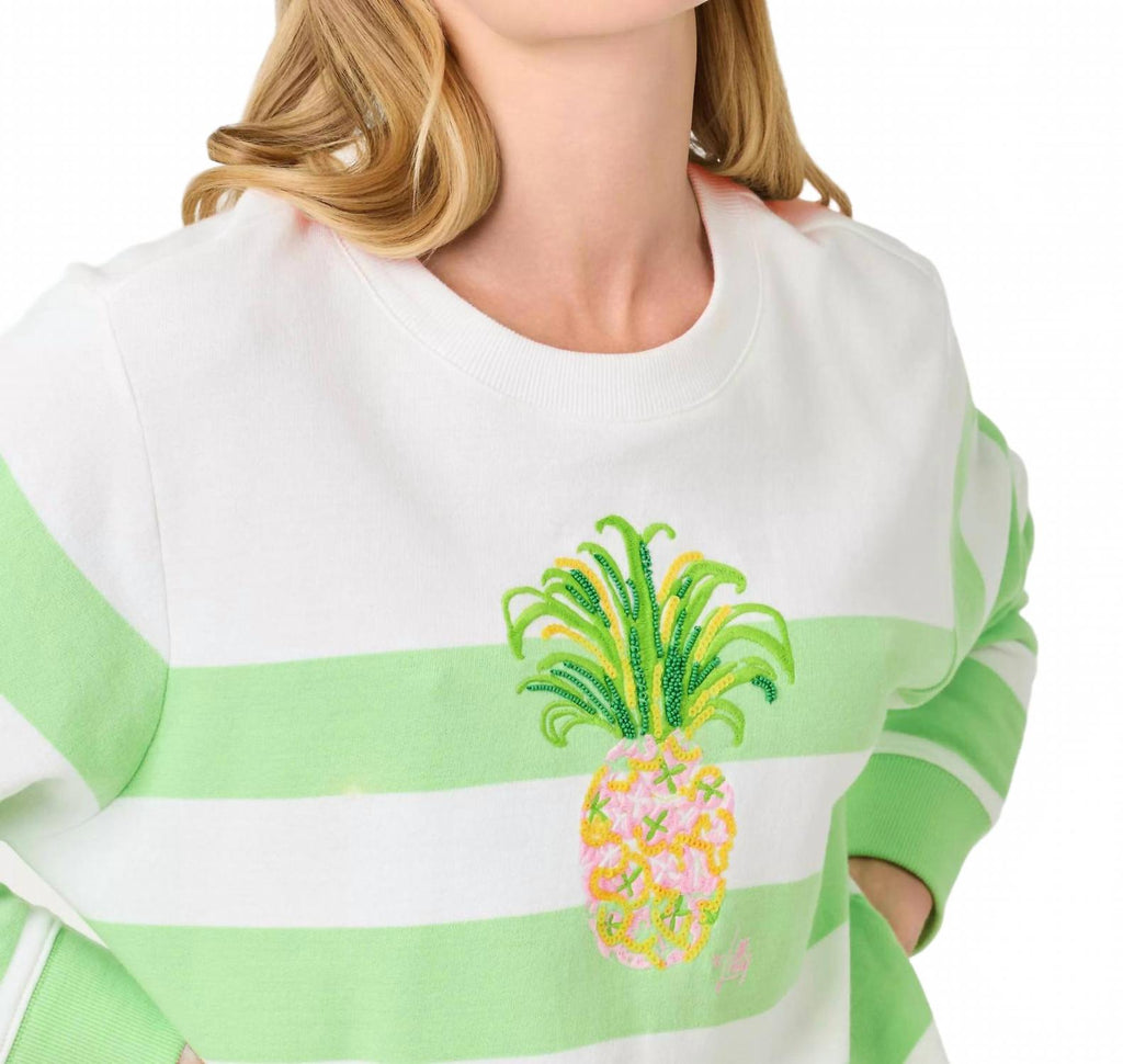 Ballad Long Sleeve Sweater In Multi Pineapple Embellishment