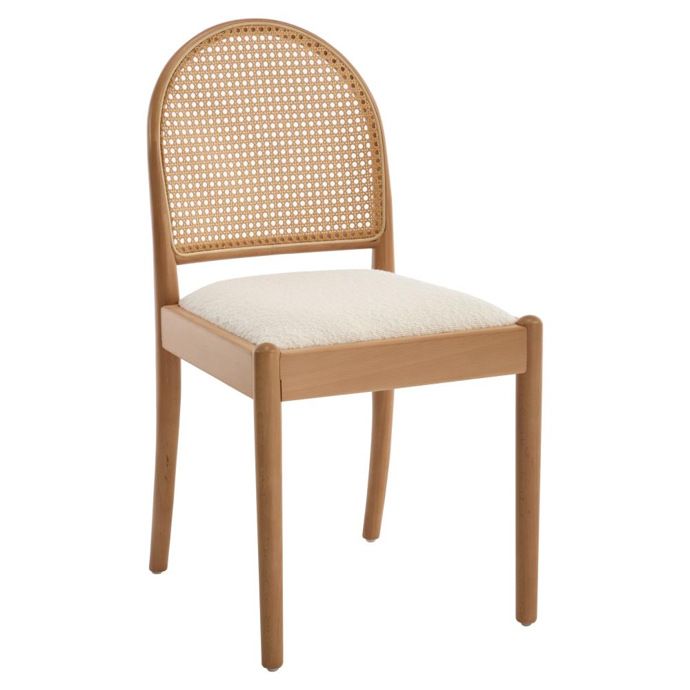 Upholstered Dining Chair Set with Rattan and Wood Accents