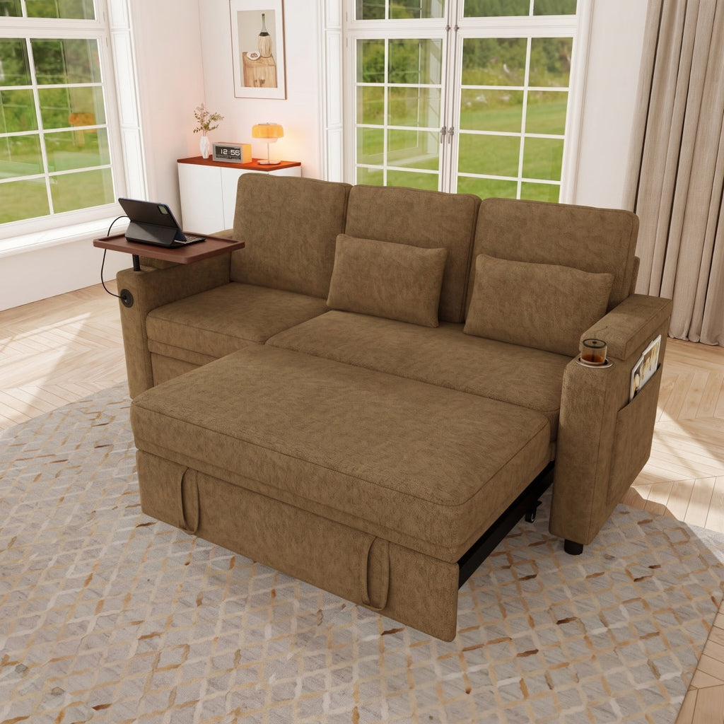 Streamdale 81" 3-in-1 Foldable Sofa Bed with USB Ports, Table & Storage Armrests