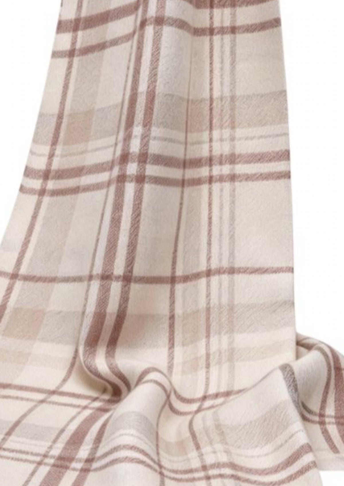Women's Plaid Fringe Scarf In Cream And Pink/taupe