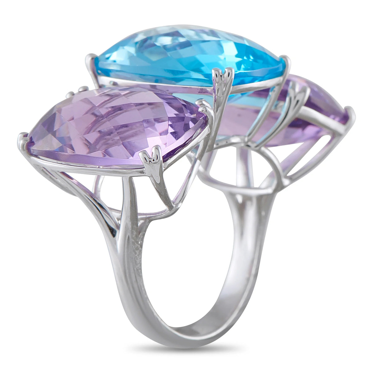 LB Exclusive 18K White Gold Amethyst and Topaz Three-Stone Ring MF02-081226
