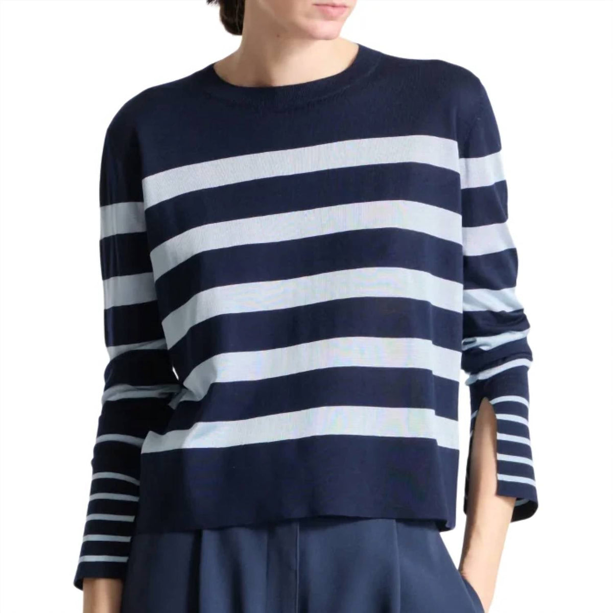 Odette Striped Knit Sweater In Navy/sky