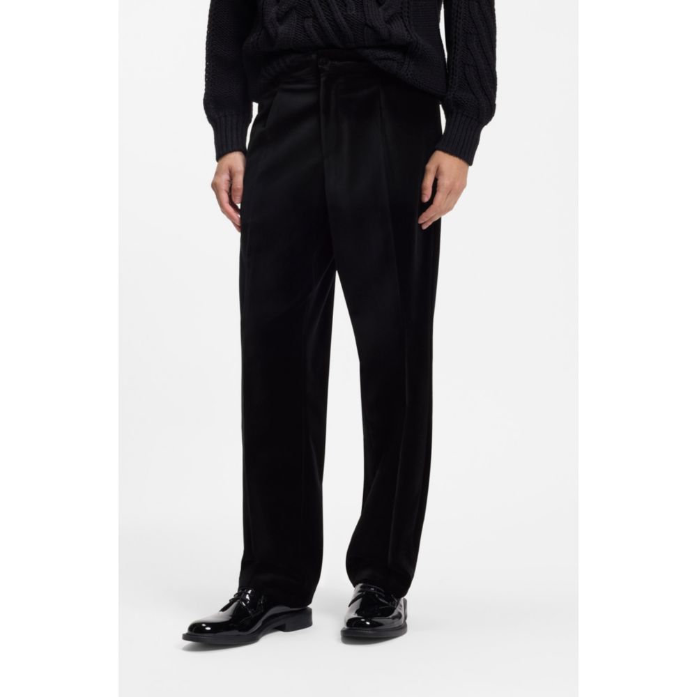 Modern-fit pants in cotton velvet with pleated front