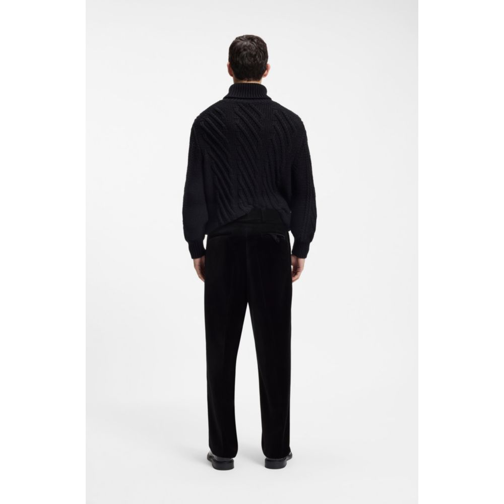 Modern-fit pants in cotton velvet with pleated front