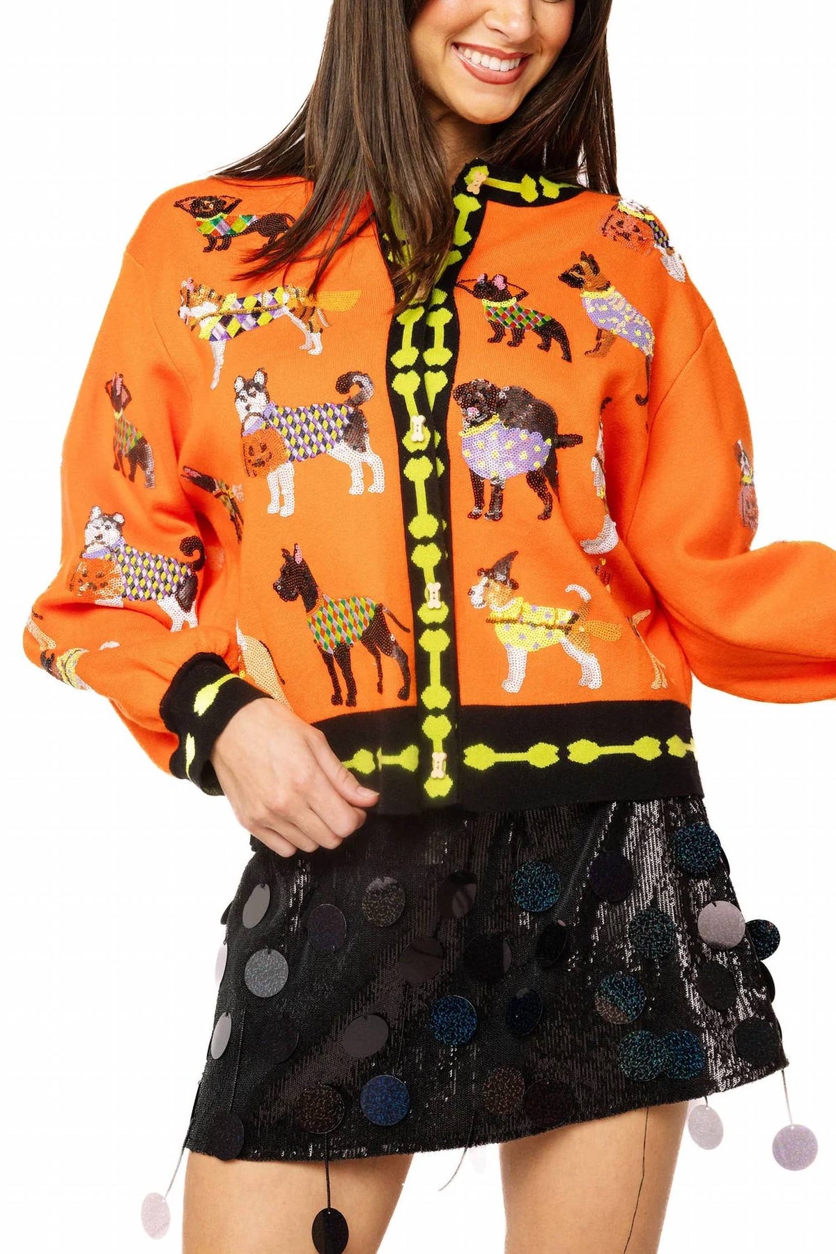 Halloween Dogs Button Up Cardigan In Orange