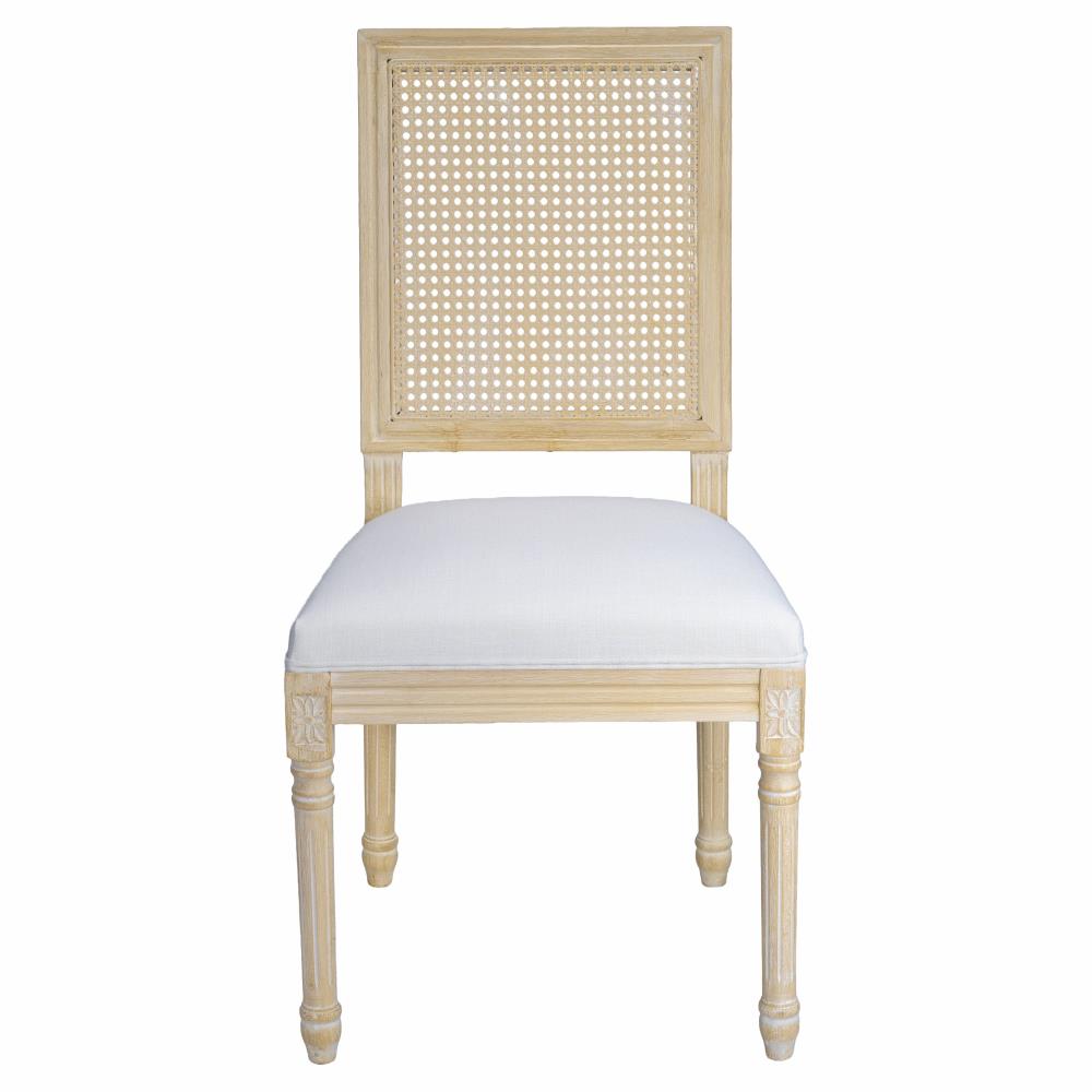 Solid Wood Dining Chairs with Square Rattan Backrests and Upholstered Seating