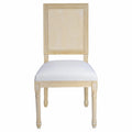 Solid Wood Dining Chairs with Square Rattan Backrests and Upholstered Seating