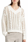 Open-Knit V-Neck Sweater In White