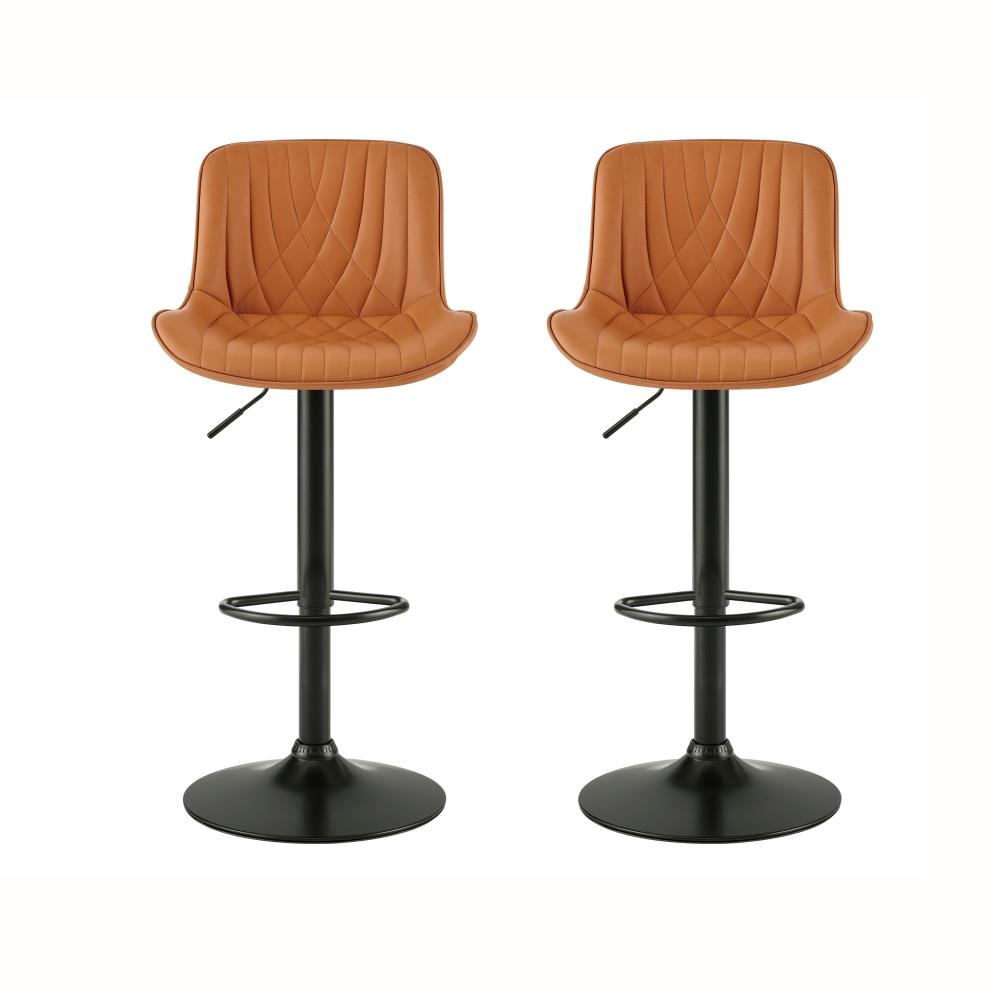 Contemporary Adjustable Bar Stools with Faux Leather Swivel Seats Set of 2