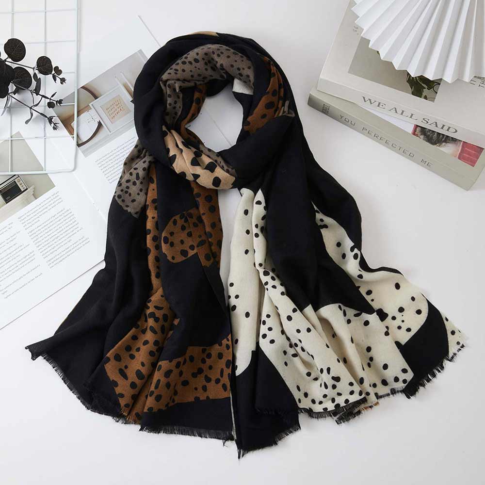 Oversized Abstract Animal Pattern Patchwork Print Wrap Scarf