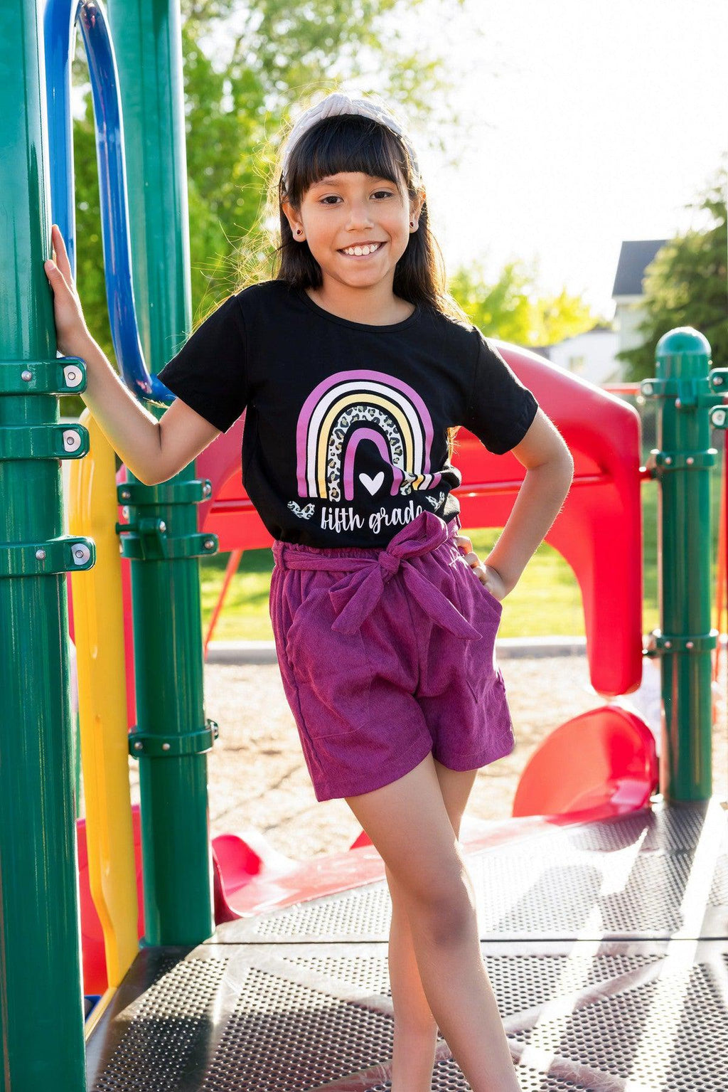 "Preschool - Sixth Grade" Plum Corduroy Short Set