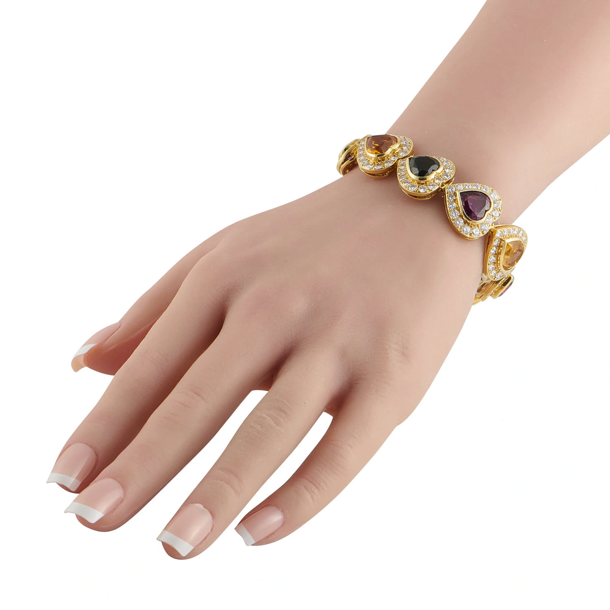LB Exclusive 18K Yellow Gold 9.02ct Diamond, Citrine, and Tourmaline Heart Bracelet MF06-070626
