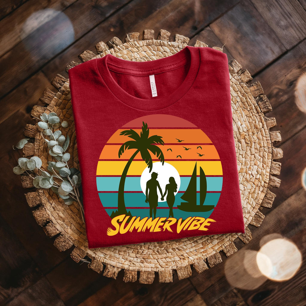 Couple On Vacation Unisex Vintage Print Short Sleeve