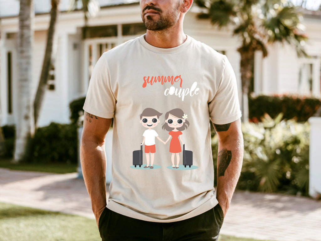 Couple On Vacation Men's Round Neck Loose Short Sleeve