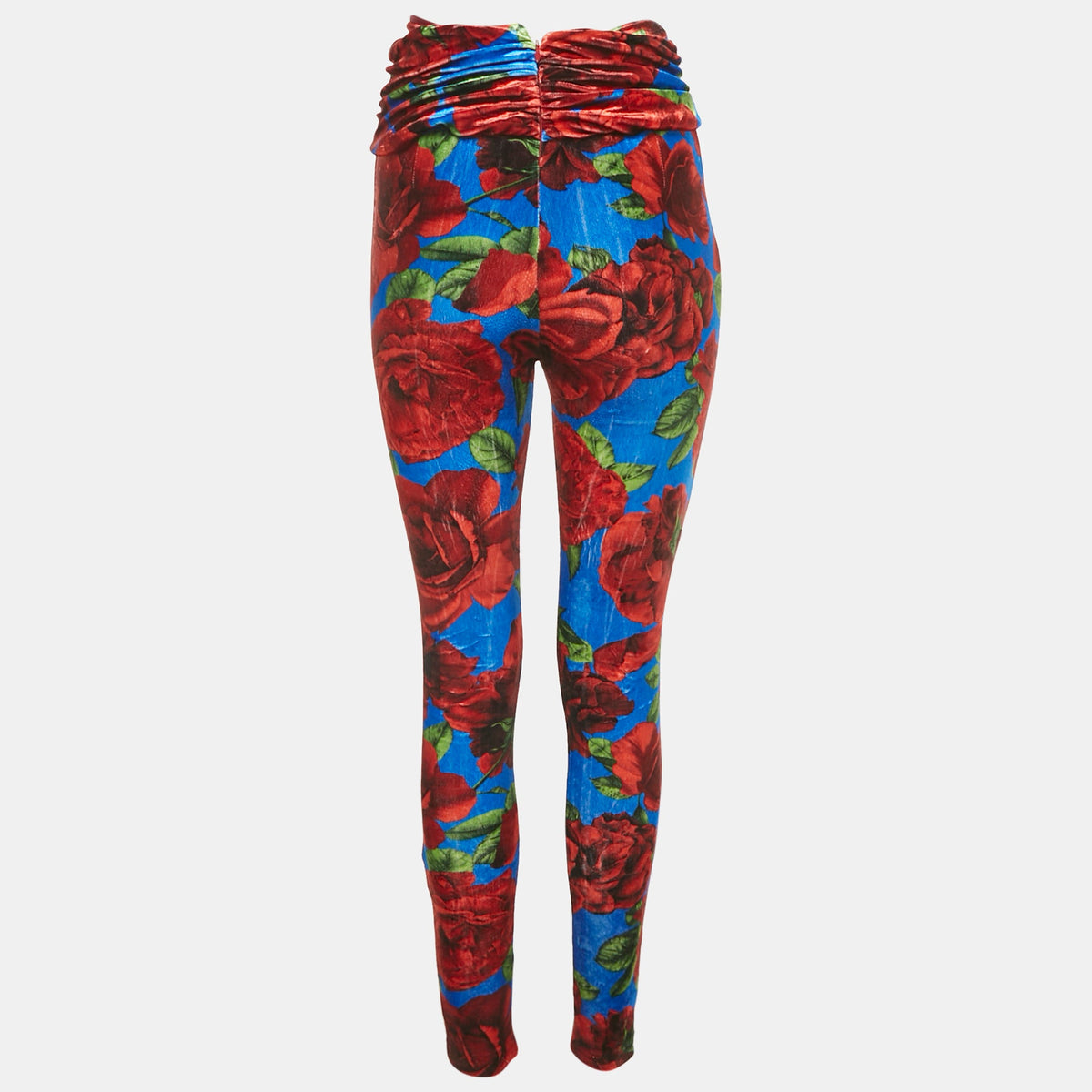 Magda Butrym Multicolor/red Rose Print Velvet Drape Detail Leggings