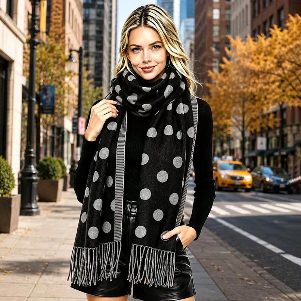 Polka Dot Pattern Fringe Scarf
