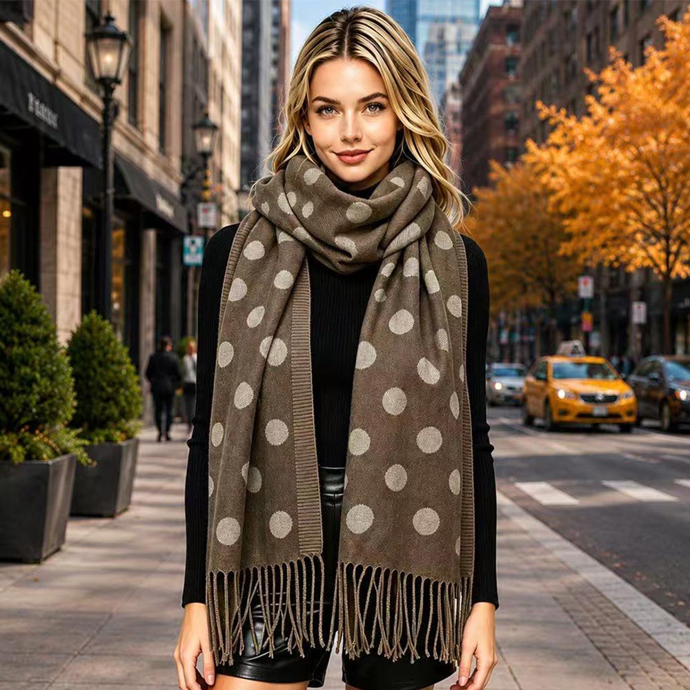 Polka Dot Pattern Fringe Scarf