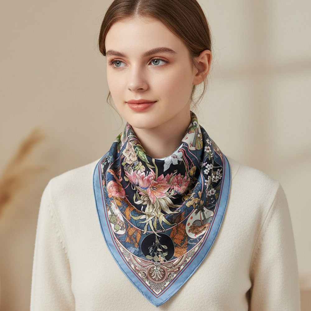 Botanical Floral Medallion Print Square Scarf