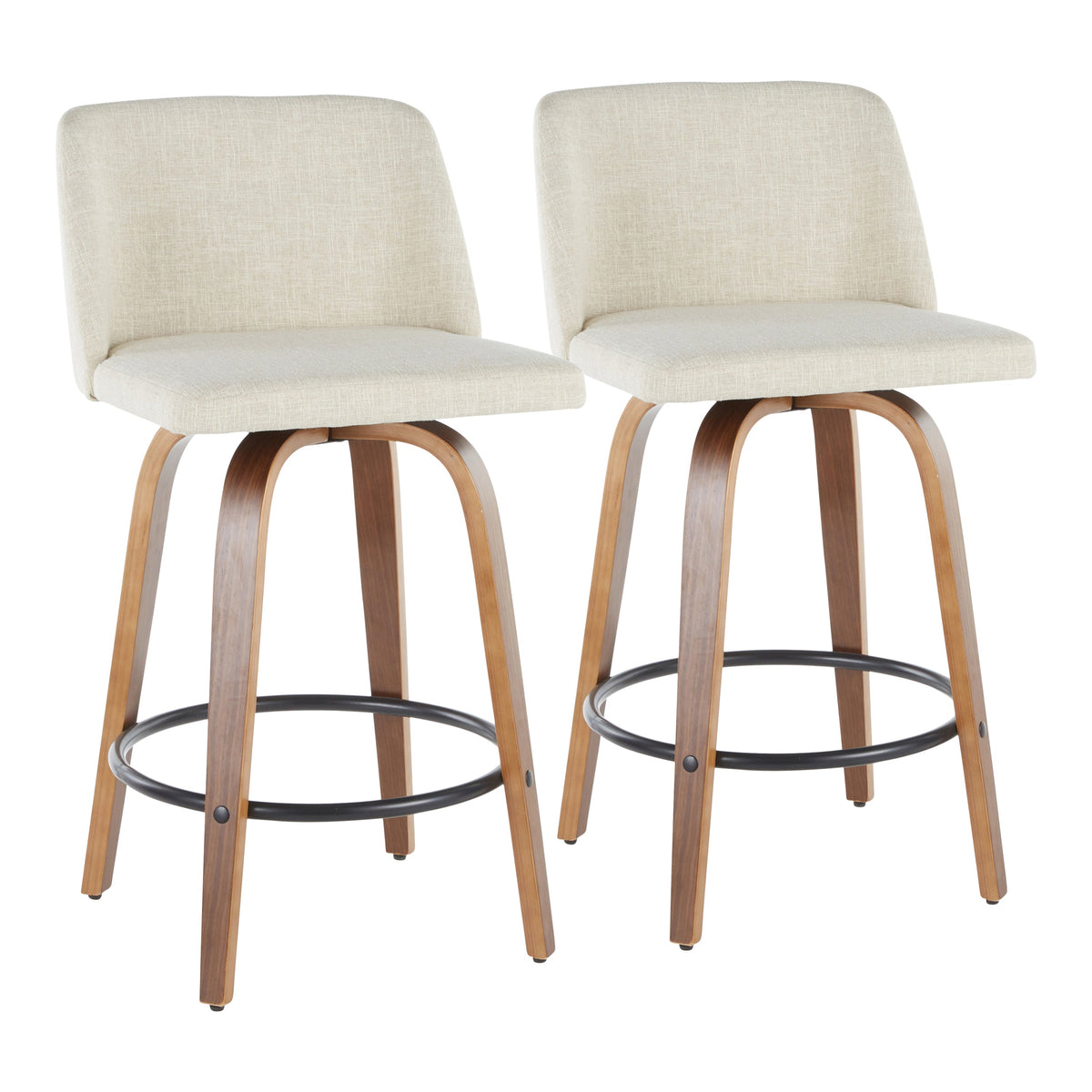 Upholstered Counter Stools with Wooden Legs- Set of 2