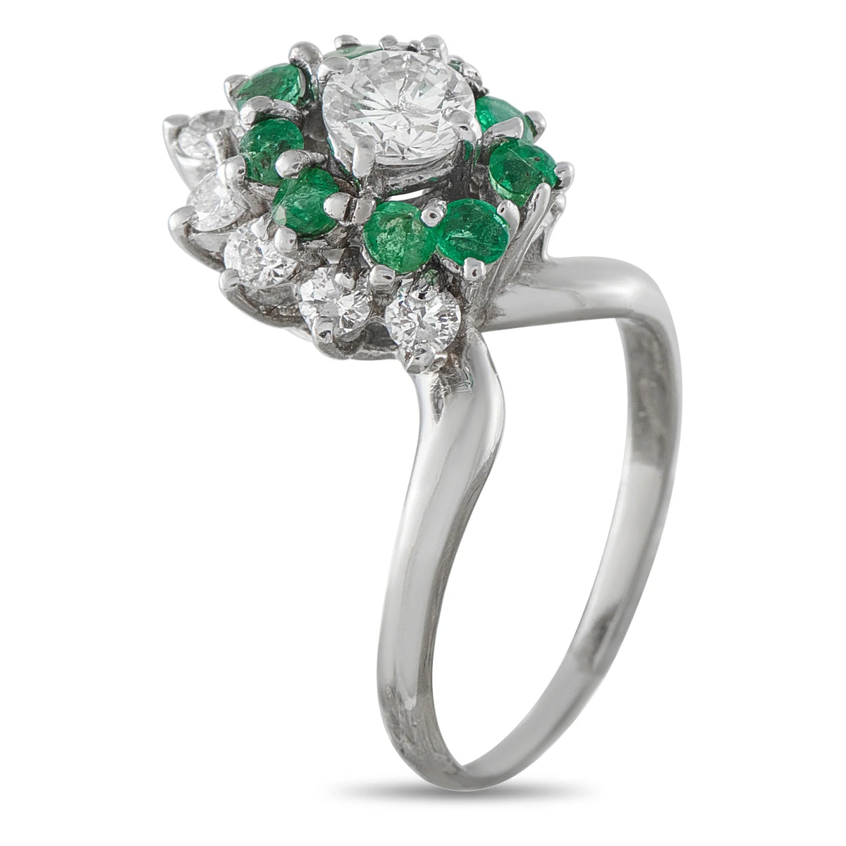 LB Exclusive 14K White Gold 0.90ct Diamond and Emerald Ring MF21-080426