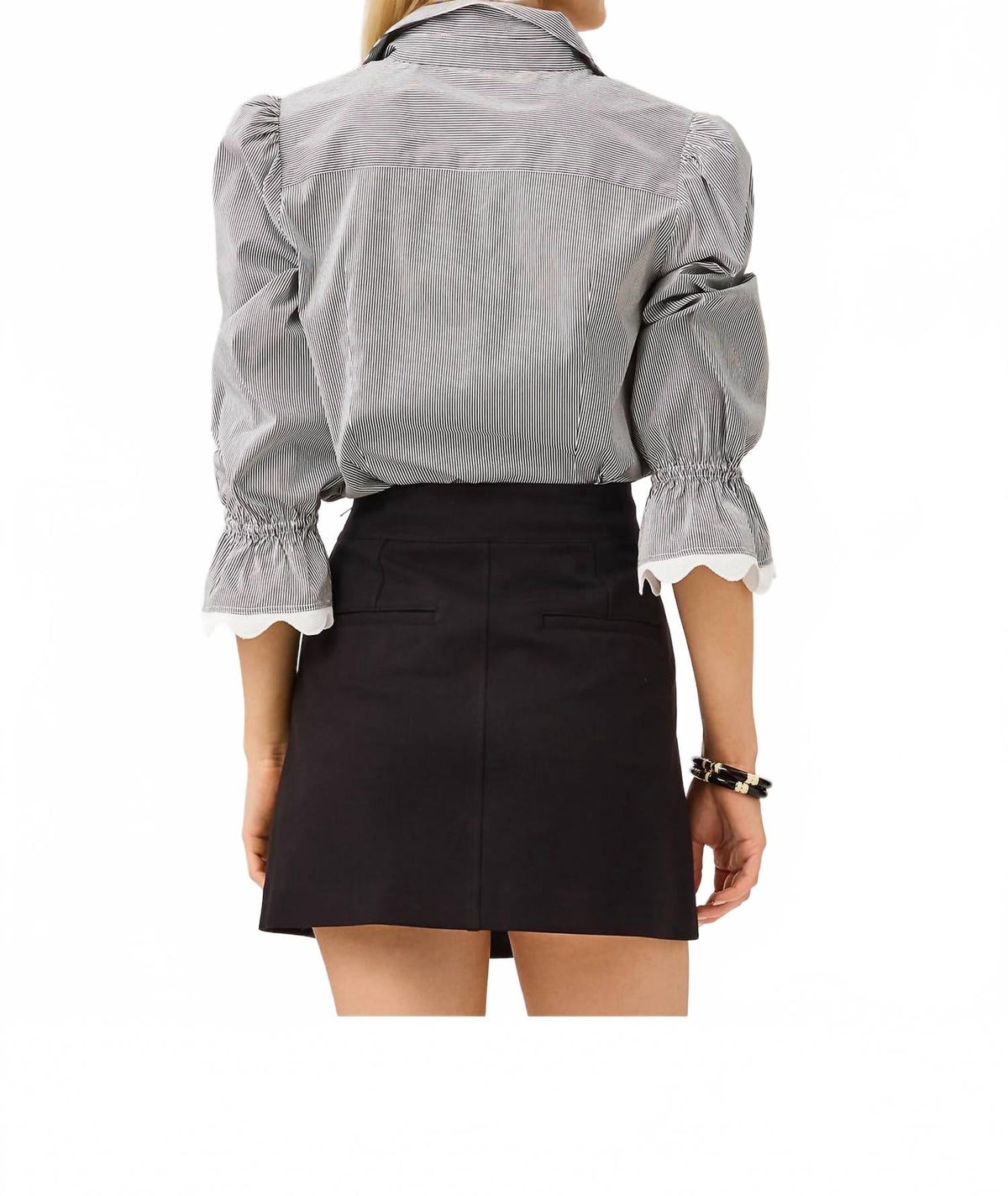 Ricrac Three Quarter Sleeve Lilly Shirt In Noir Mirror Shirting Stripe
