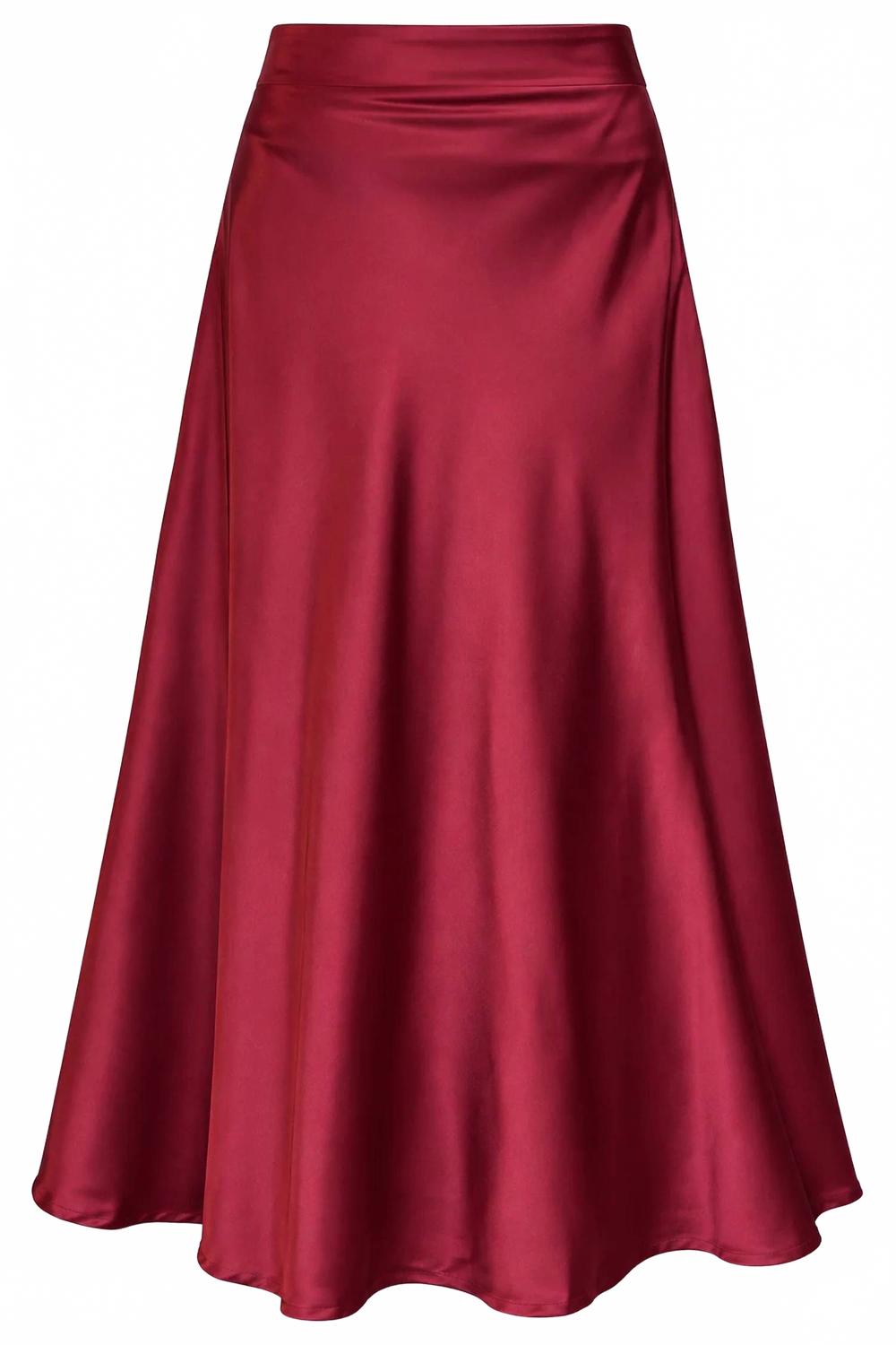 Satin Maxi Skirt In Burgandy