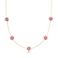 Ross-Simons Pink Tourmaline Bead Flower Station Necklace in 14kt Yellow Gold