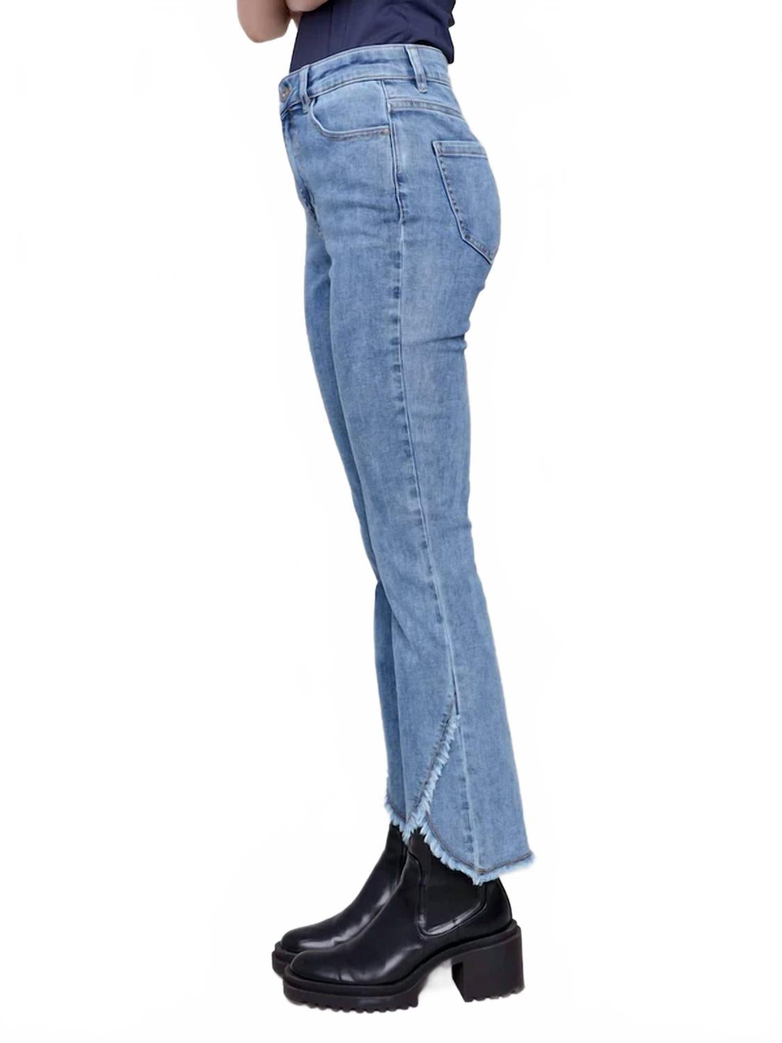Straight Leg With An Asymmetrical Hem Jeans In Blue