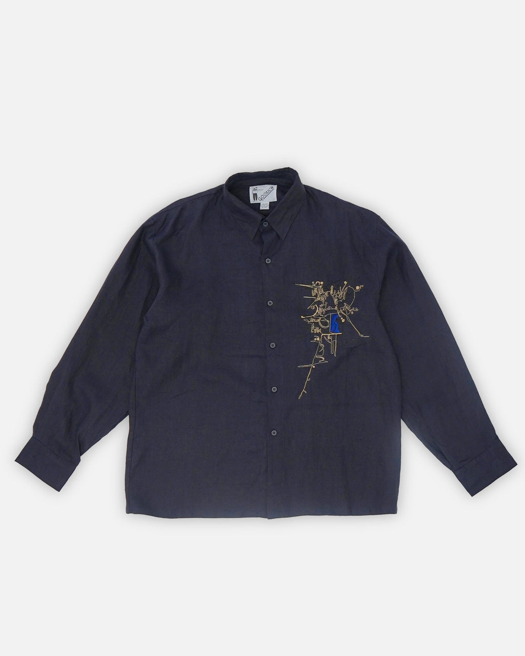 Linen Embroidered L/S Shirts / Navy