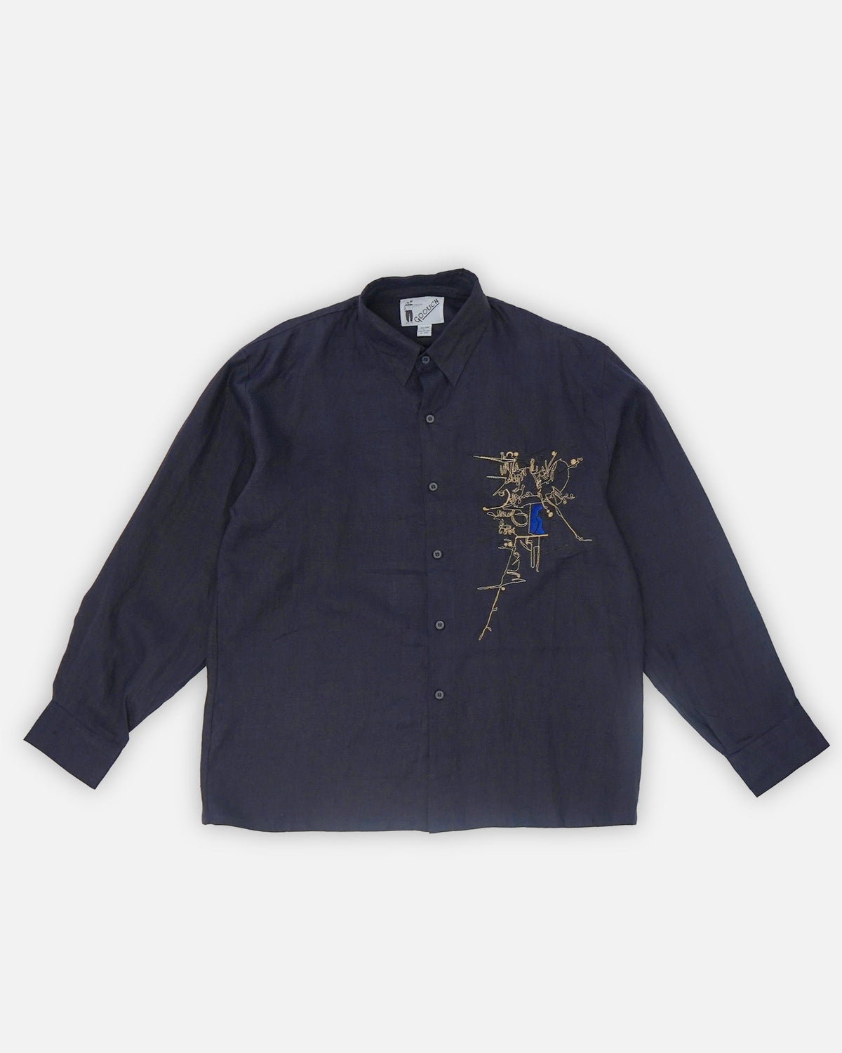 Linen Embroidered L/S Shirts / Navy