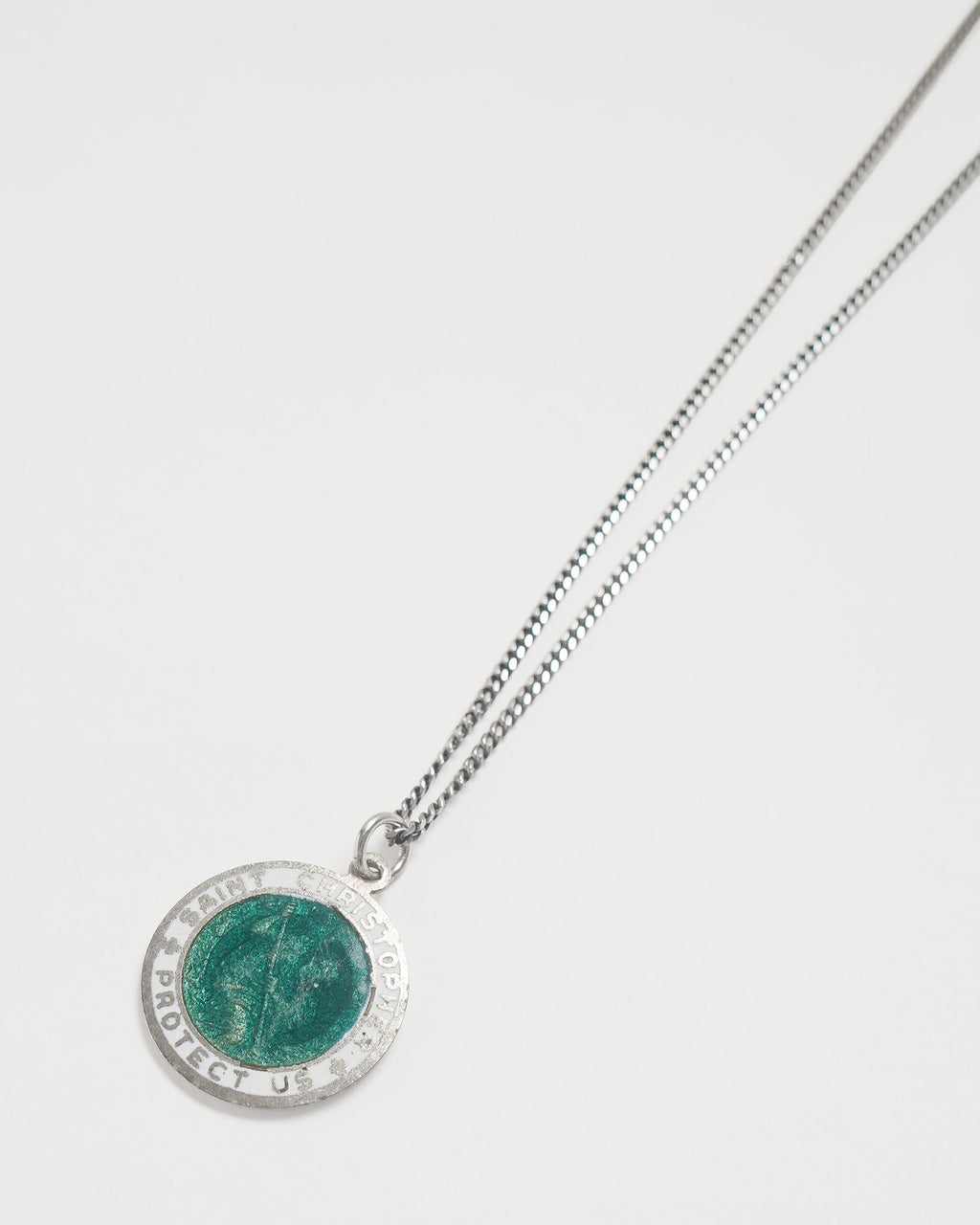 Silver Chain Necklace w/ Saint Christopher Charm