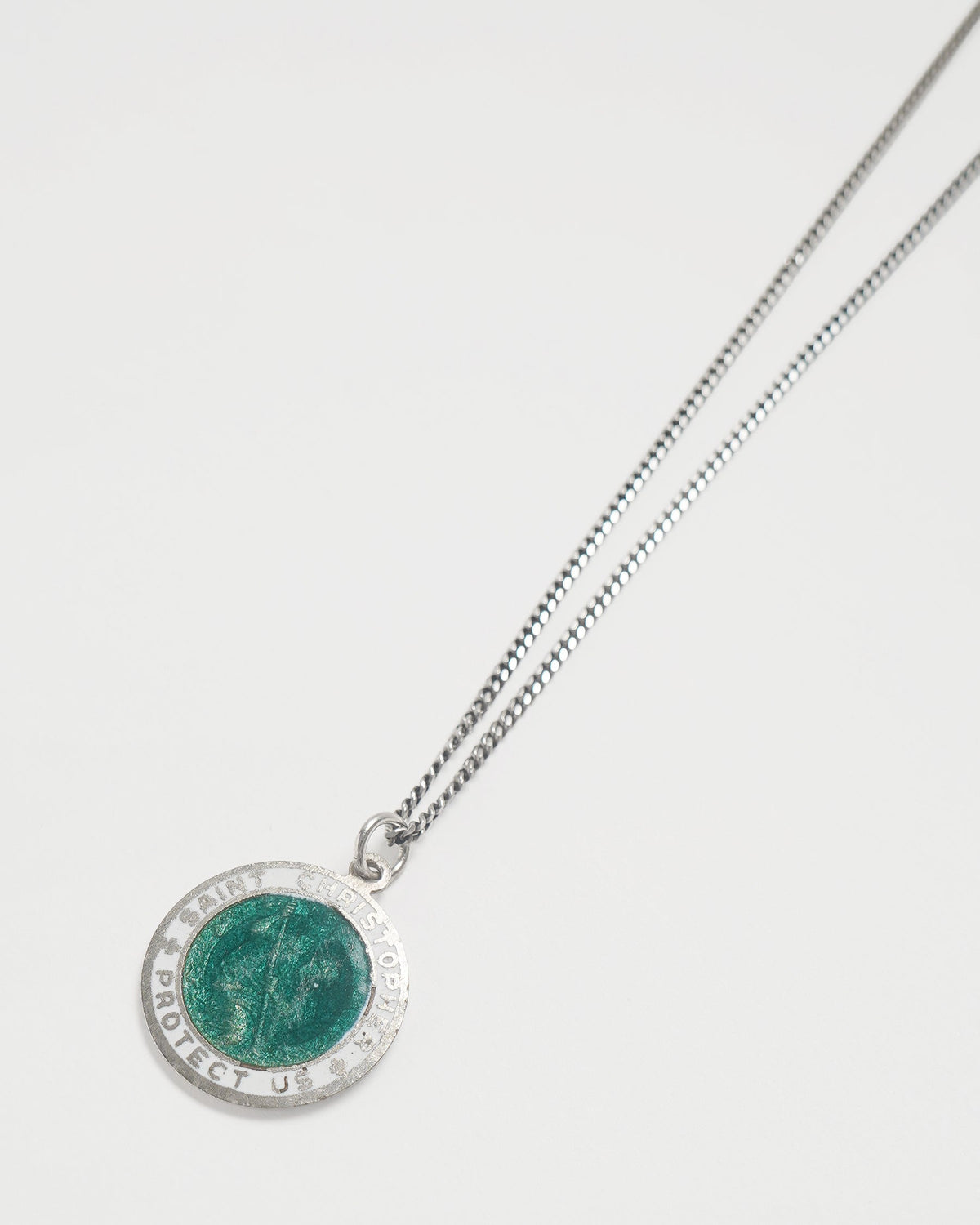 Silver Chain Necklace w/ Saint Christopher Charm