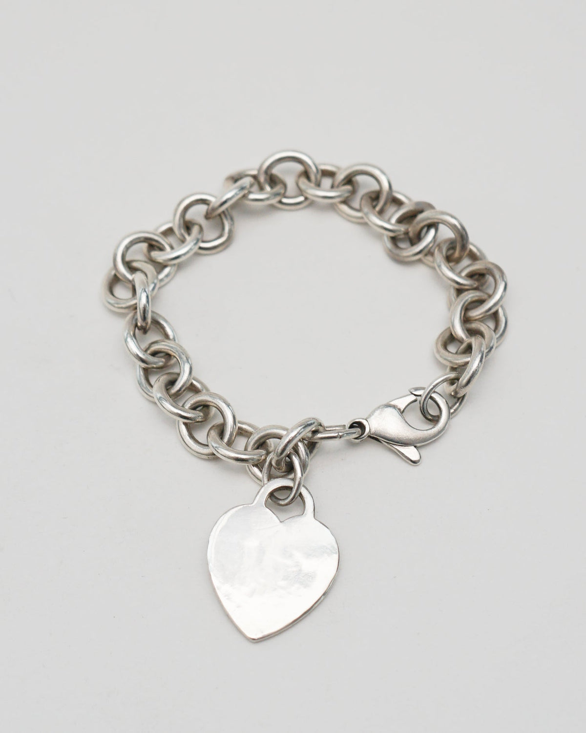 Silver Heart Tag Charm Bracelet