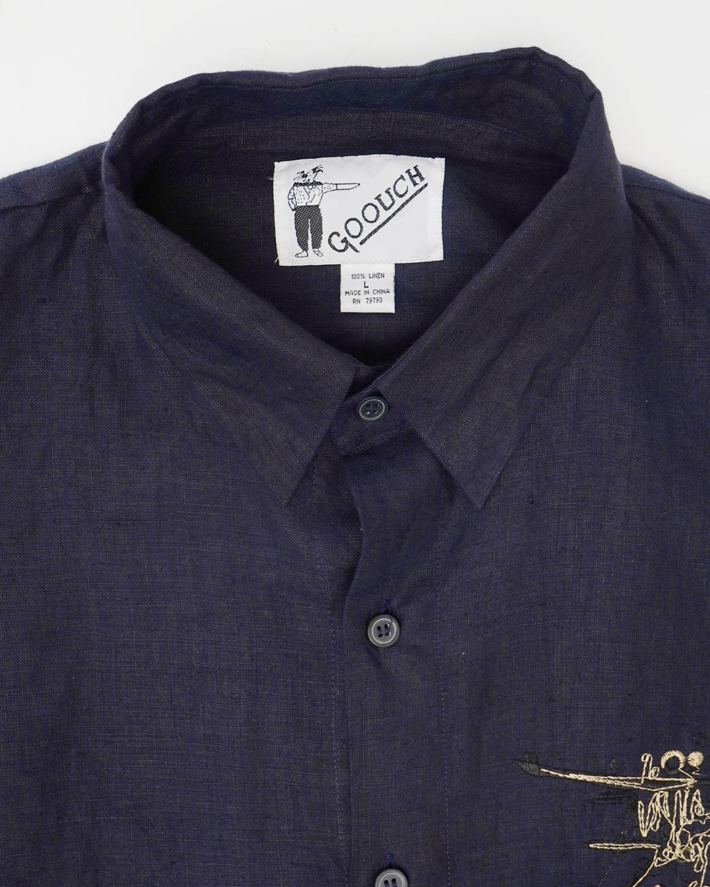 Linen Embroidered L/S Shirts / Navy