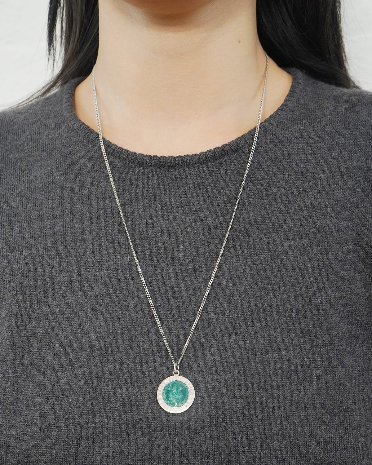 Silver Chain Necklace w/ Saint Christopher Charm