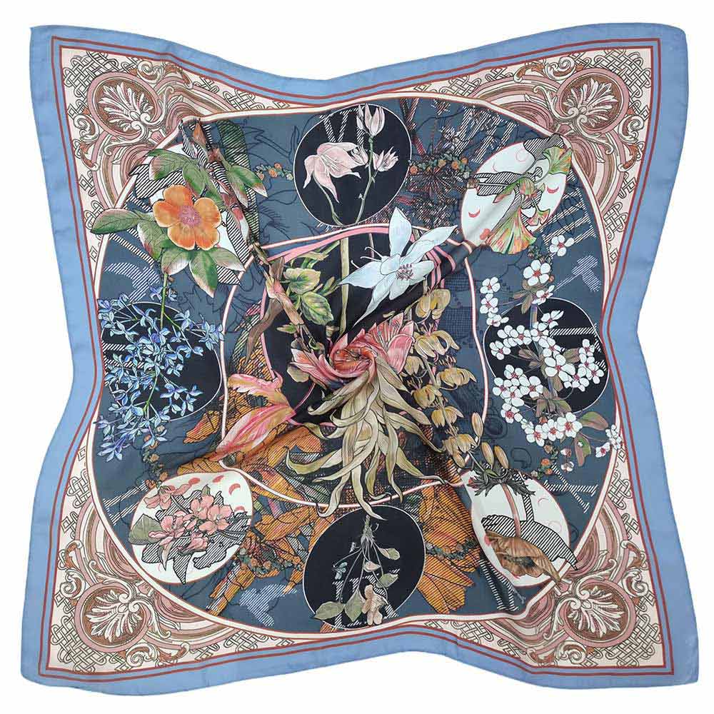 Botanical Floral Medallion Print Square Scarf