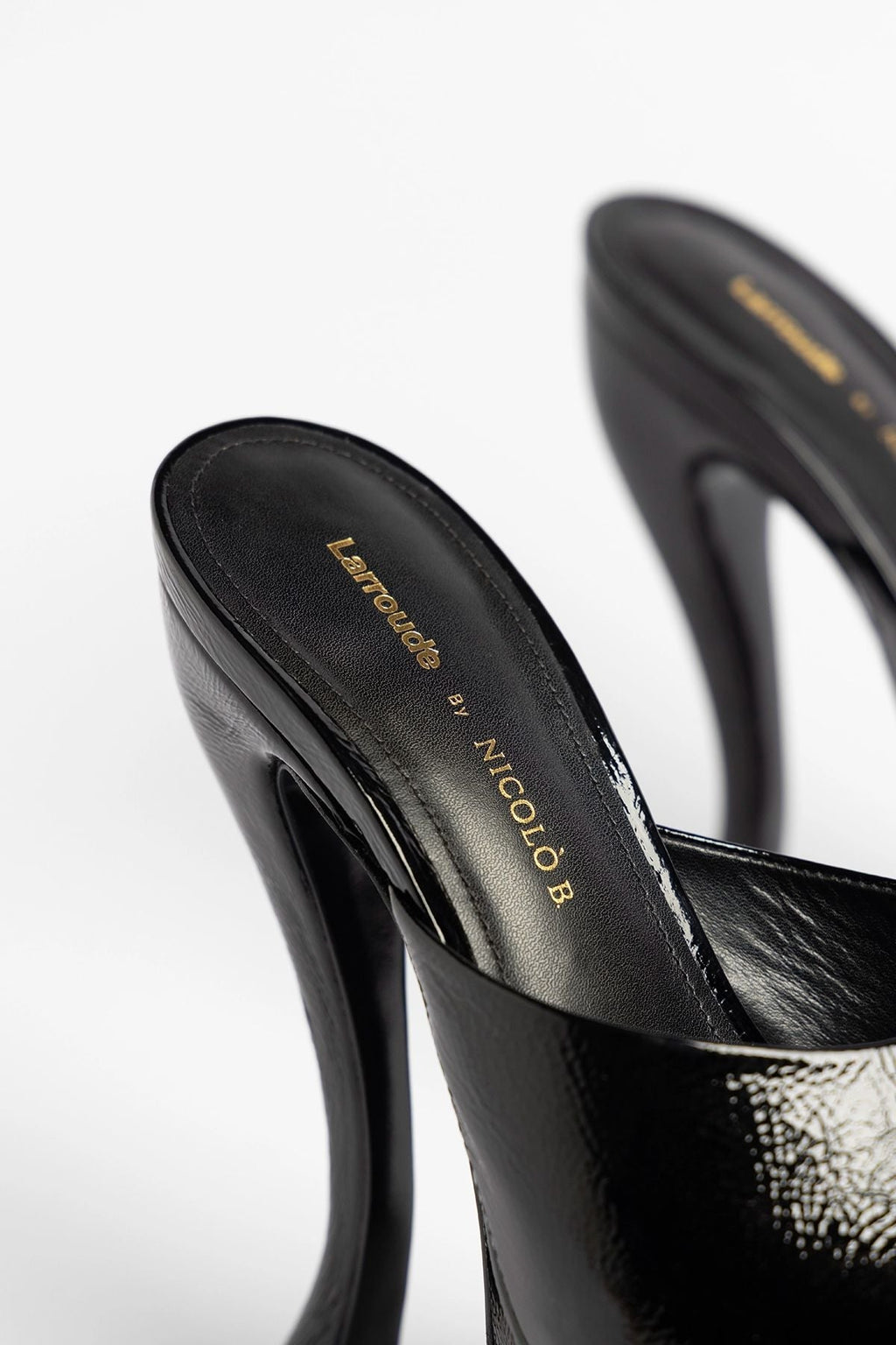 Larroudé by Nicolò B.: Isabella Platform Mule Black Patent Leather