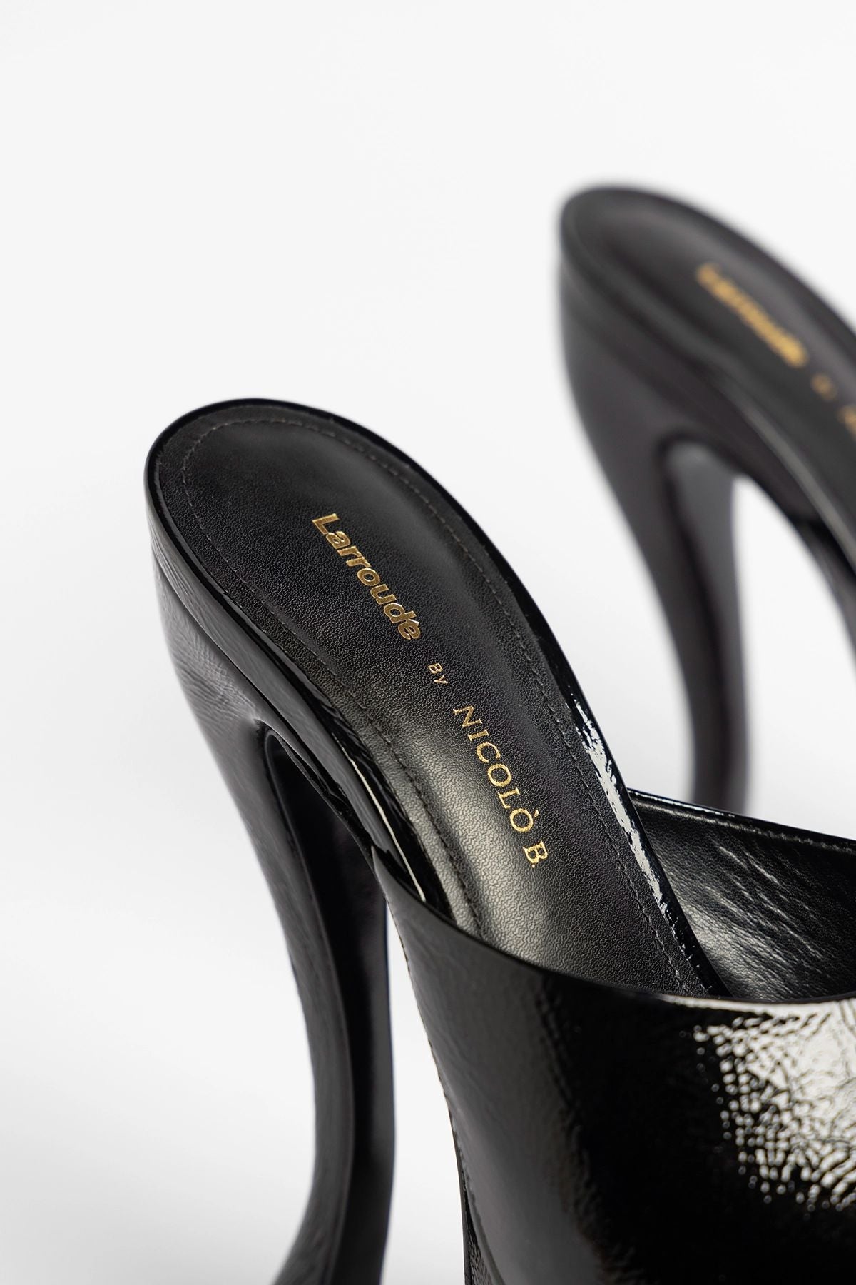 Larroudé by Nicolò B.: Isabella Platform Mule Black Patent Leather