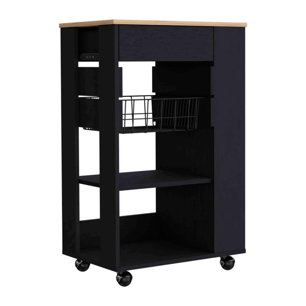 Kitchen Cart with Drawer and Two Open Shelves