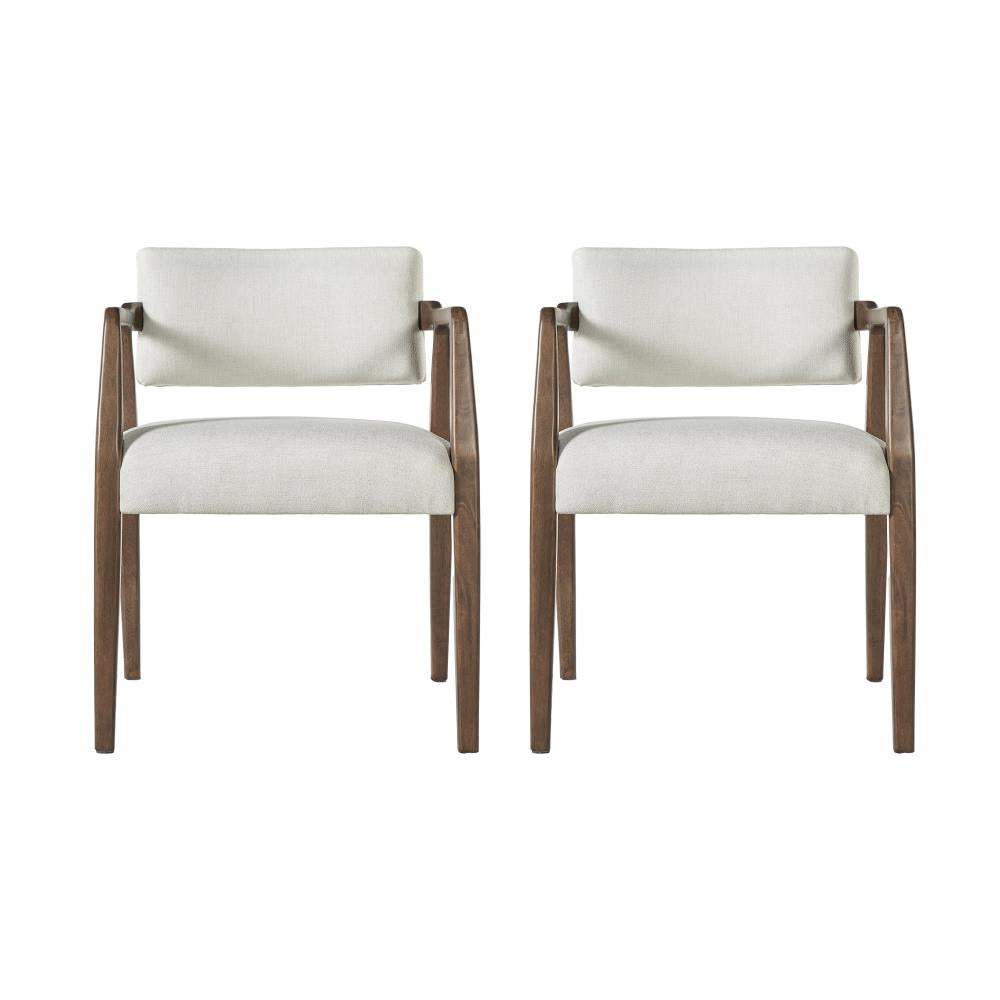 Mid-Century Upholstered Dining Chairs with Armrests and Solid Wood Frame