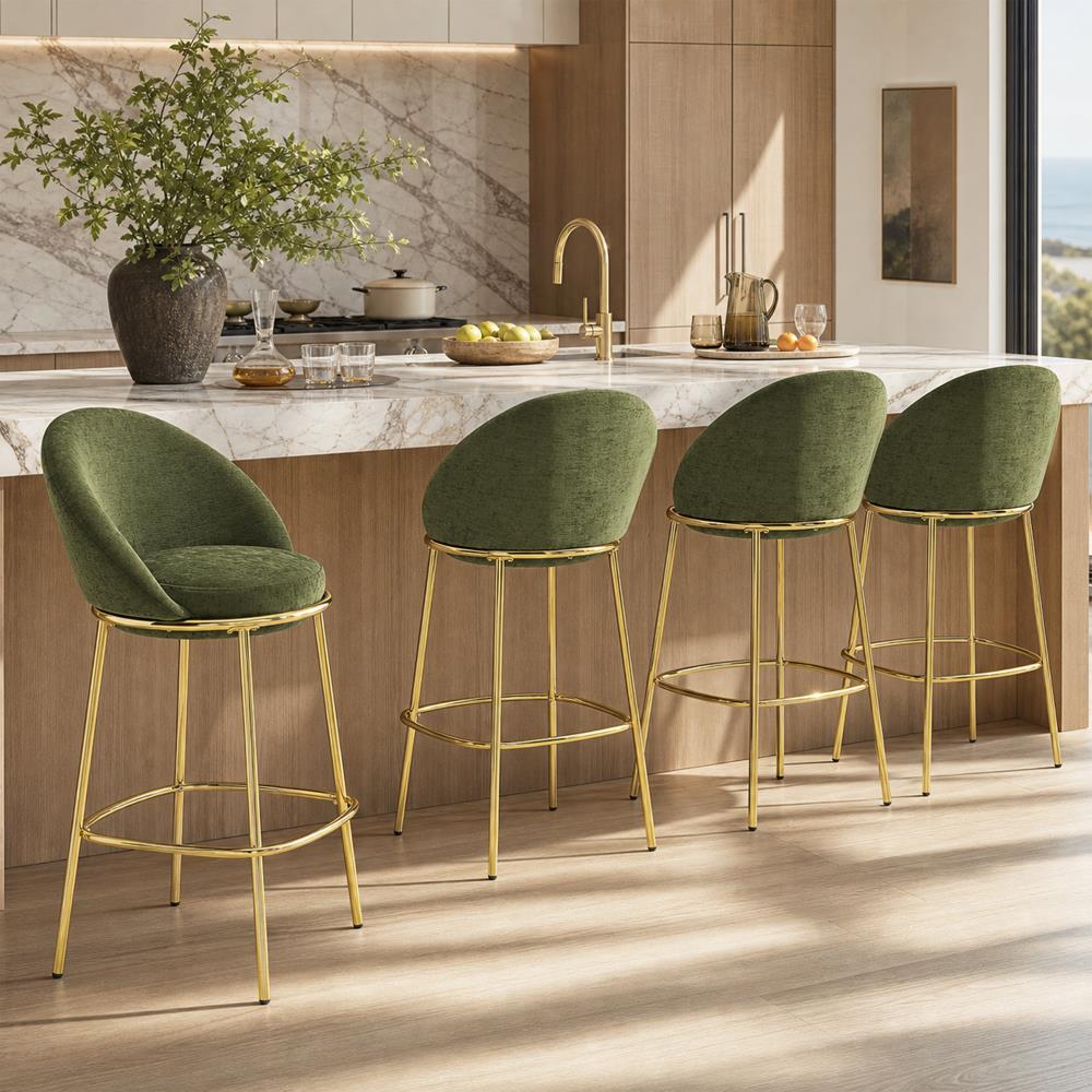 Luxury Bar Height Chairs with Plush Upholstery and Sleek Gold Metal Legs