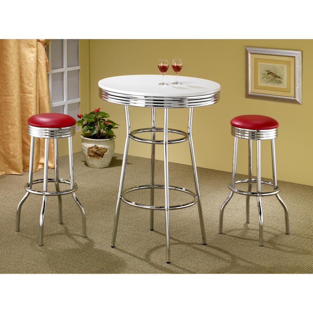 Modern Bar Height Stools with Upholstered Seats and Chrome Metal Legs