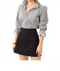 Ricrac Three Quarter Sleeve Lilly Shirt In Noir Mirror Shirting Stripe