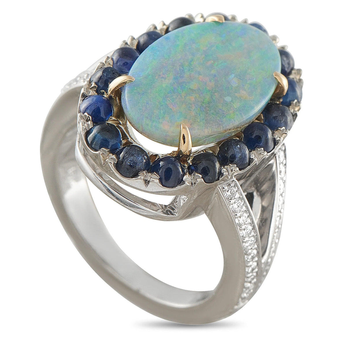 LB Exclusive 18K White Gold 0.70ct Diamond, Sapphire, and Opal Ring MF17-080426