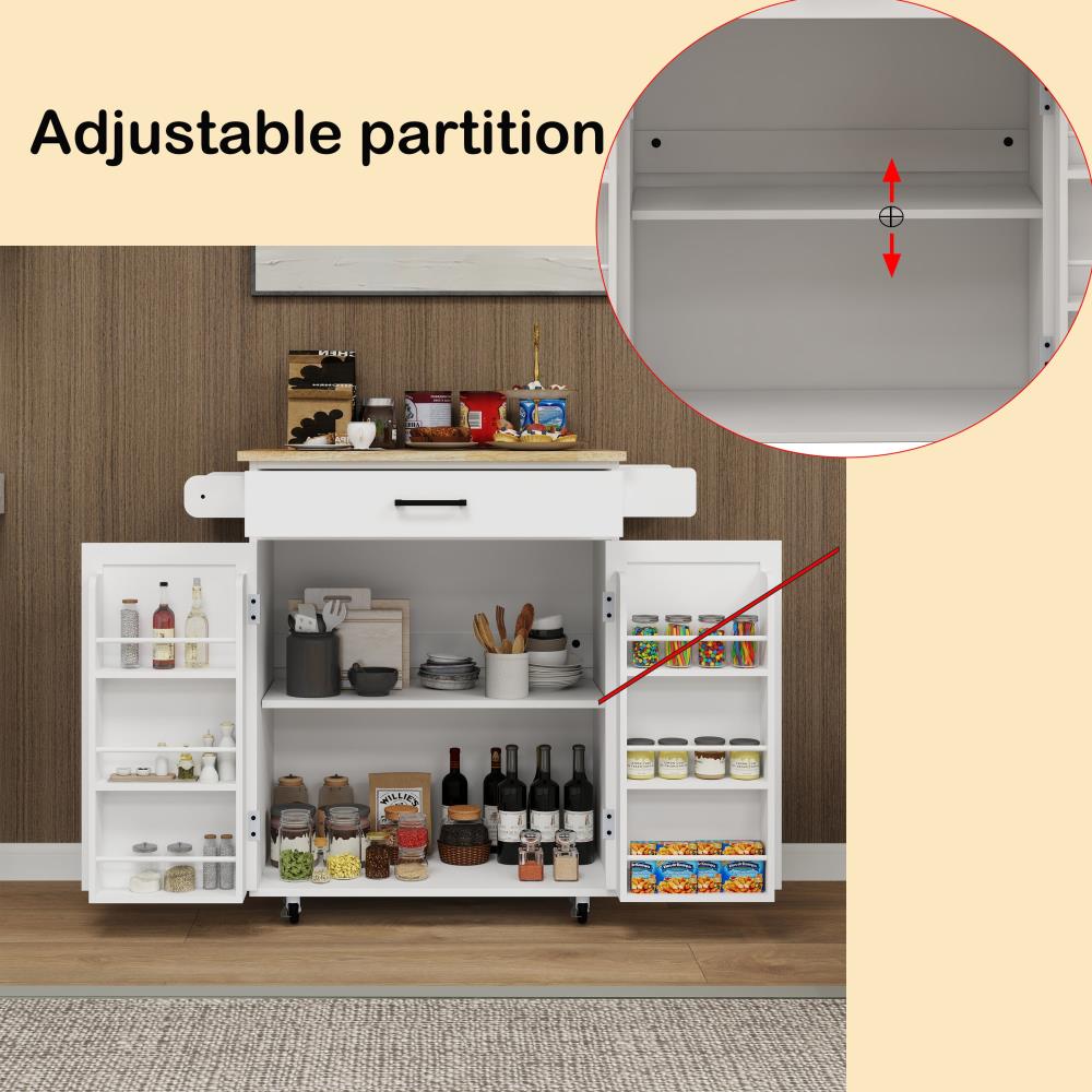 Rolling Kitchen Island with Drawer and Adjustable Shelves