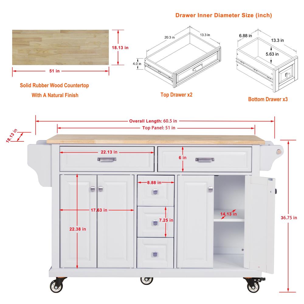 Large Kitchen Island with Rubberwood Countertop