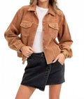 Corduroy Shacket In Camel
