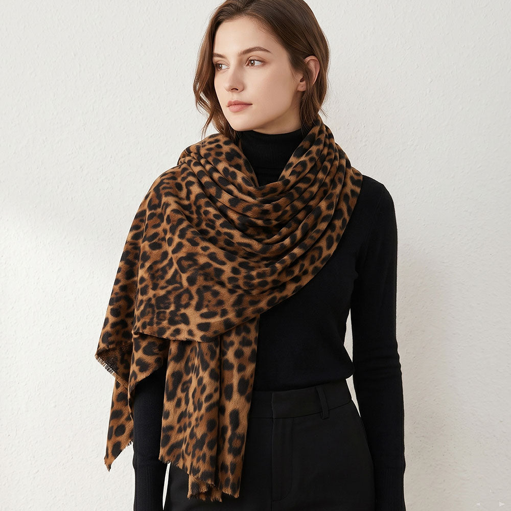 Oversized Leopard Pattern Print Wrap Scarf