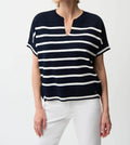 Striped Dolman Sleeve Sweater Top In Midnight Blue/vanilla